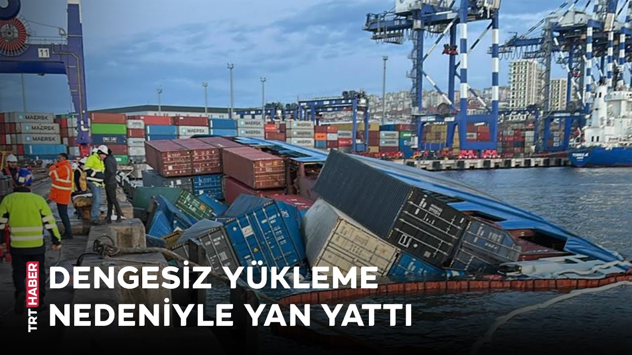İstanbul'da konteyner gemisi yan yattı