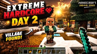Minecraft Extreme Hardcore Survival Day 2 ❄️ | I Found a Snow Village! 😱 (Hindi Gameplay