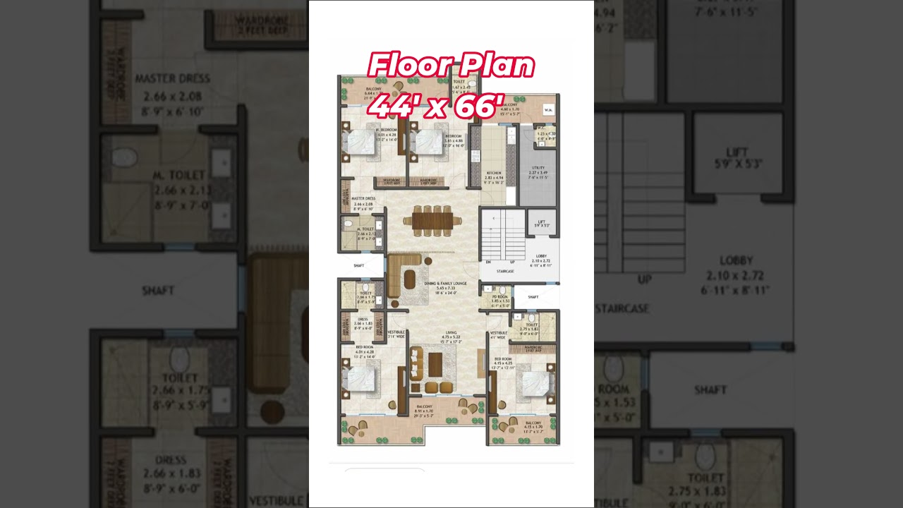 44 X 66 HOUSE PLAN,44 BY 66 HOME PLAN,4BHK PLAN 