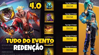 TODAS AS RECOMPENSAS E ITENS GRÁTIS DO NOVO EVENTO REDENÇÃO 4.0 FREE FIRE