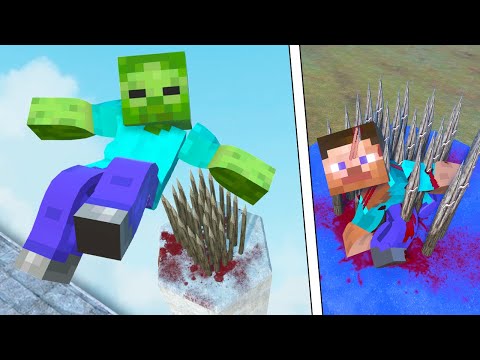 Minecraft Ragdoll Falls + Spike Traps! The Best Epic NPC Fails! Compilation #144