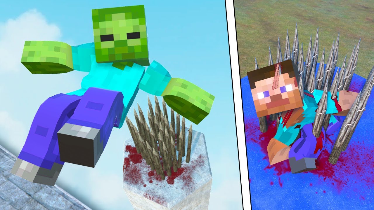 Minecraft Ragdoll Falls + Spike Traps! The Best Epic NPC Fails! Compilation 
