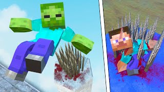 Minecraft Ragdoll Falls + Spike Traps! The Best Epic NPC Fails! Compilation #144