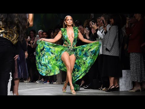 Jennifer Lopez Catwalking with  Green Versace Dress 2019