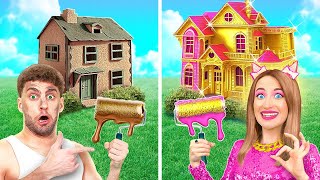 RICH VS POOR ONE COLORED HOUSE CHALLENGE 🏠 Wallet-Friendly Room Refresh ✨ by 123 GO!