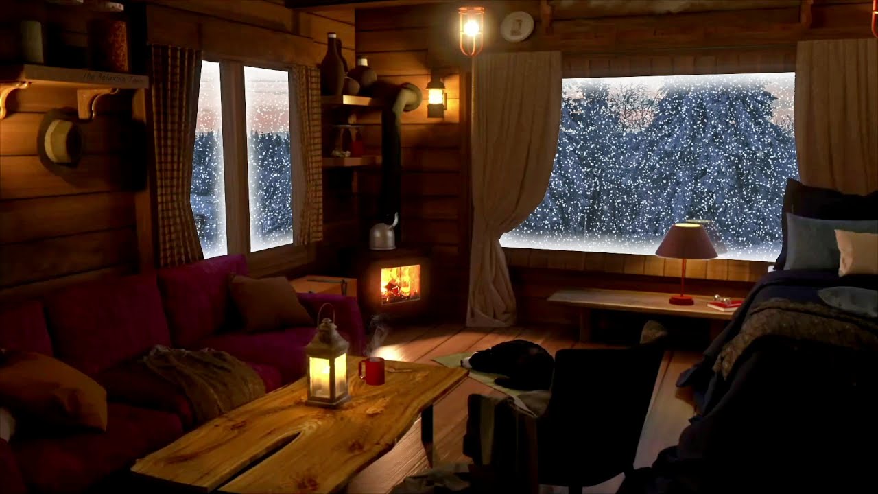 Winter Cozy Cabin Atmosphere Crackling Fireplace Snow Blizzard Winter Cozy Cabin Atmosphere Crackling Fireplace Snow Blizzard