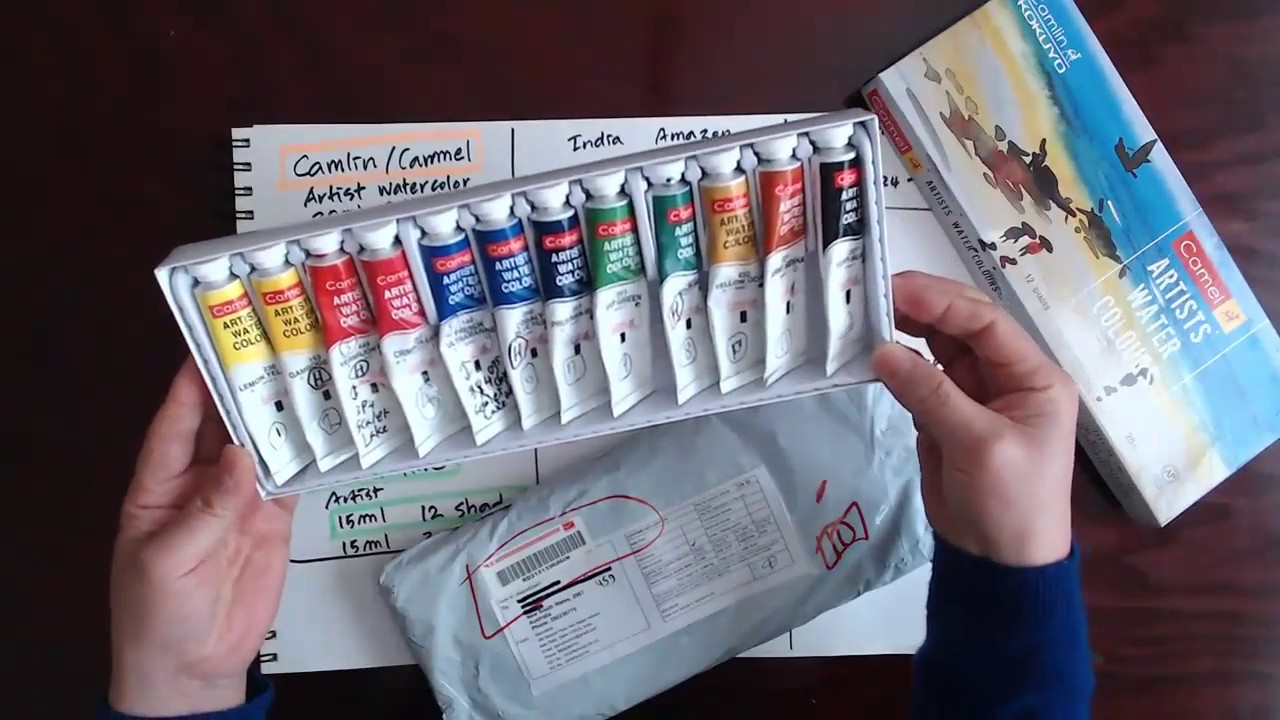 Unboxing Camlin/Carmel Watercolor Paints and Comparing with Winsor & Newton and Mijello