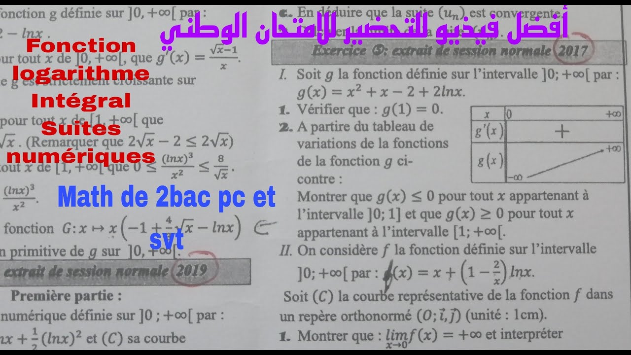 fonction logarithme.....math de 2bac ...se preparer a lexamen national ...