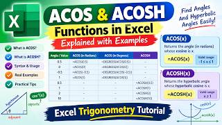 ACOS & ACOSH Functions in Excel Explained with Examples | Excel Trigonometry Tutorial