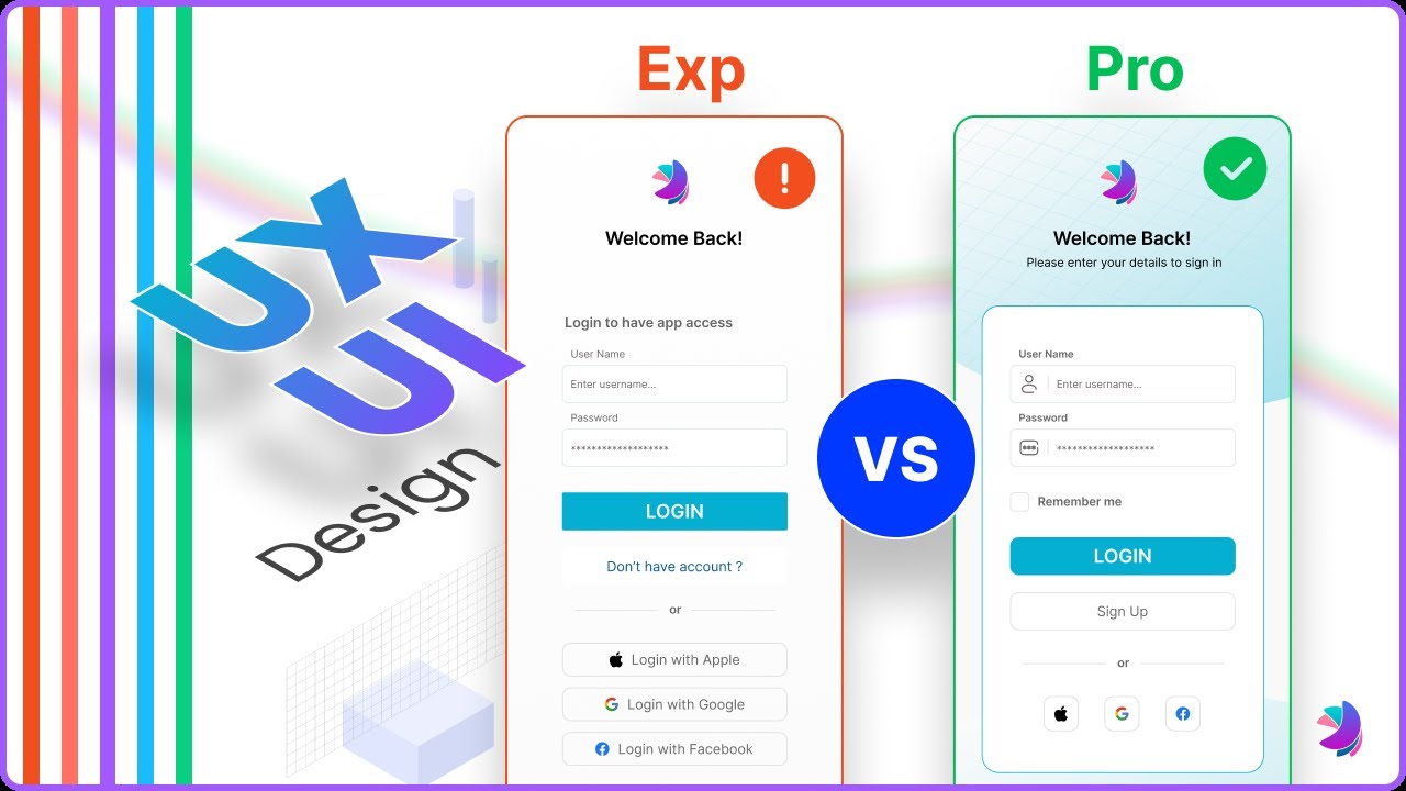 Login Screen UX/UI Design | Experience designer vs Pro Designer ...