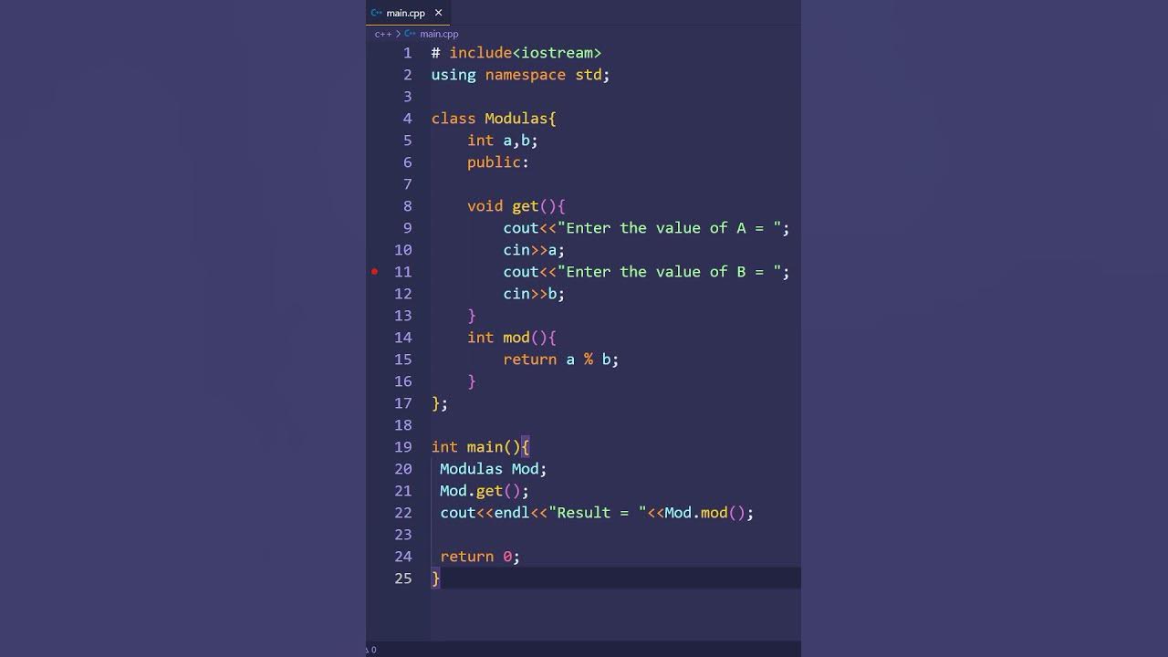 how to find the modulus of two numbers in c++ using class | PWOS # ...