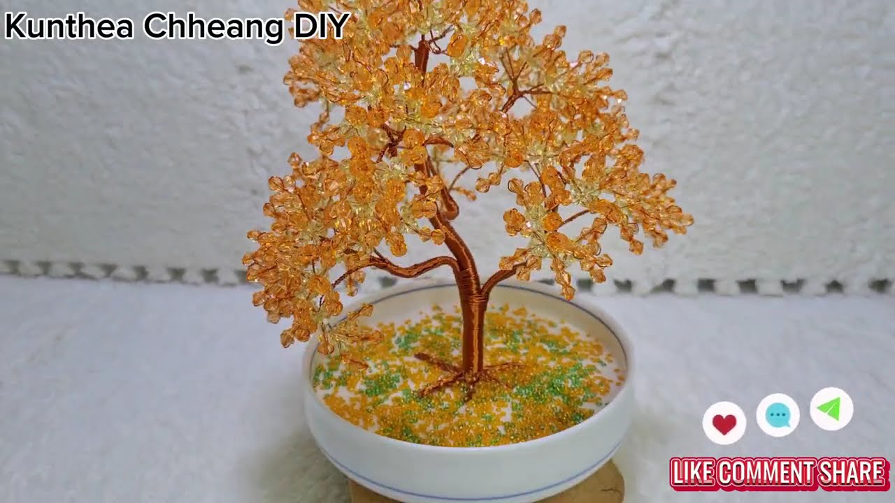 #tutorial 6mm Golden Bonsai Wire Tree Beaded Eng Sub #diy #beads #flowers