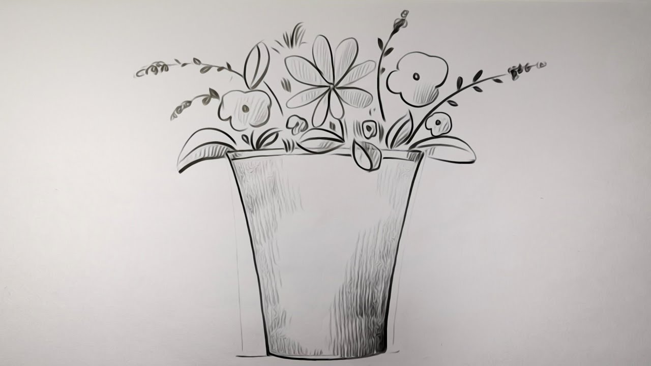 how to draw flower bucket drawing - YouTube