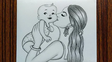 How to draw Mother's day drawing | Women's day drawing | Mother with baby drawing | easy drawing