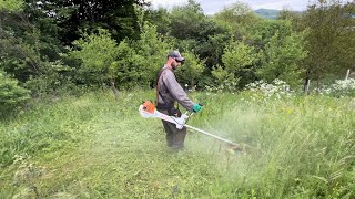 Stihl Fs 561-C in fresh and wet grass with Stihl CF3 pro trimmer line.