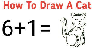 How to draw a cat using numbers 6+1 🐈 cat drawing step by step using numbers