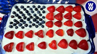 حلوى التوت والكريمة الخفيفة🍓🫐 حلوى مثالية لمراقبي الوزن (WW) بمناسبة الرابع من يوليو!!❤️🤍💙وصفة مر... screenshot 4