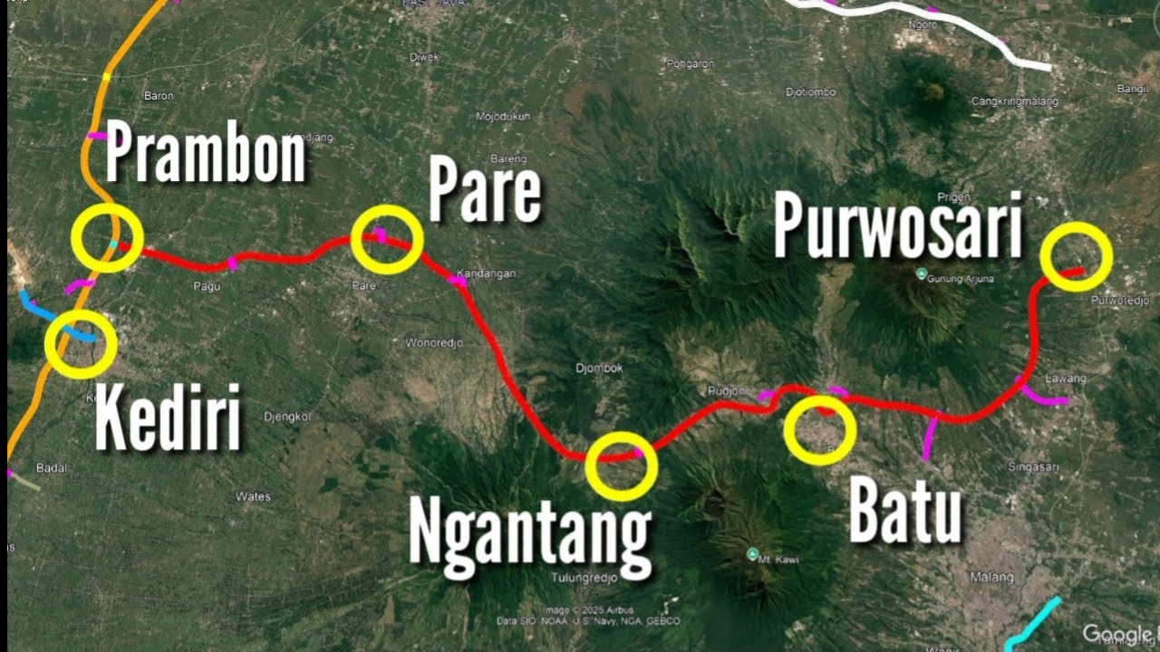 Trase Jalan ToL Kediri - Prambon - Pare - Ngantang - Batu - Purwosari