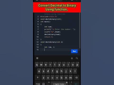 Convert Decimal to Binary Using Function, Array in C. #shorts - YouTube