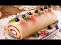 🍰Очень вкусный десерт! Бисквитный рулет с фруктовым джемом и кремом из творожного сыра!