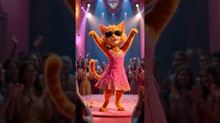 Dance Performance by Cute Cartoon Cat in Pink Dress