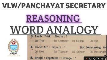 Word Analogy| VLW/PS Reasoning| Practice Set 01| All JKSSB Exams|