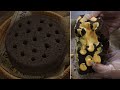 Bánh bông lan than tổ ong sốt trứng muối | Honeycomb charcoal sponge cake + salted egg yolk