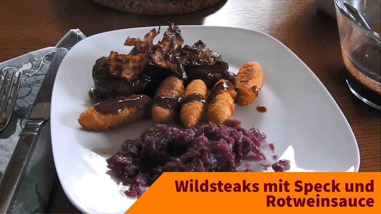 wildbretpreise österreich Wildsteaks mit Speck, Rotweinsauce, Kroketten und Rotkraut – Wildrezepte zum Nachmachen