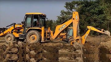 Together 2 JCB Machine & Backhoe 3DX Super Machine Making A Bridge Foundation