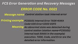 FCS Error Generation and Recovery Messages, Error 0021 by Instrumentation & Control 40 views 2 months ago 49 seconds