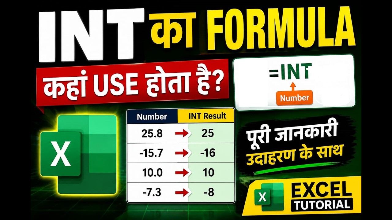 Excel INT Formula कहाँ Use होता है? 🔥 | INT Formula Complete Tutorial ...