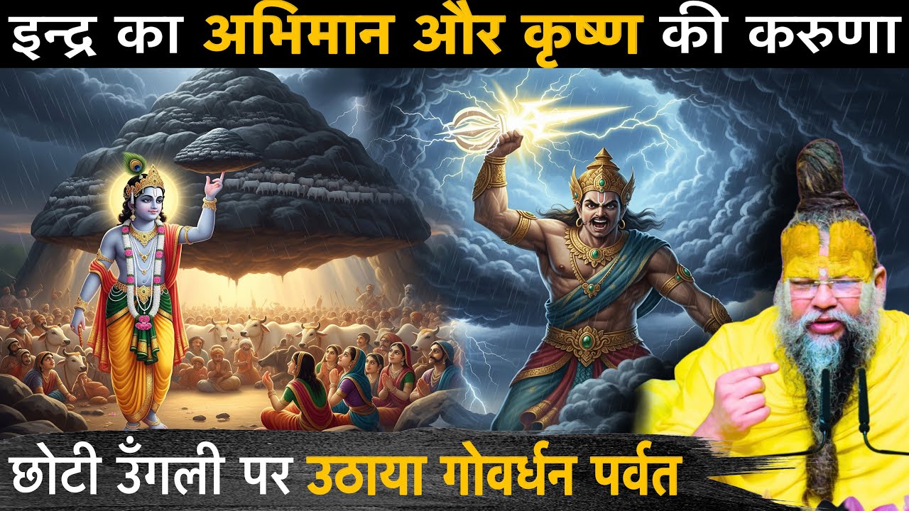 छोटी उँगली पर उठाया गोवर्धन पर्वत || इन्द्र देव हुए गुस्से से पागल 🫣