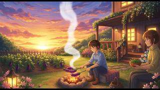 Golden Hour Farm Life 🍆 Fresh Eggplant Fire Roast Cooking ASMR screenshot 5