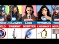 Marvel and dc characters weapons