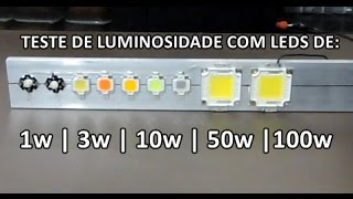 TESTE DE LUMINOSIDADE COM LEDS 1W, 3W, 10W, 50W E 100W