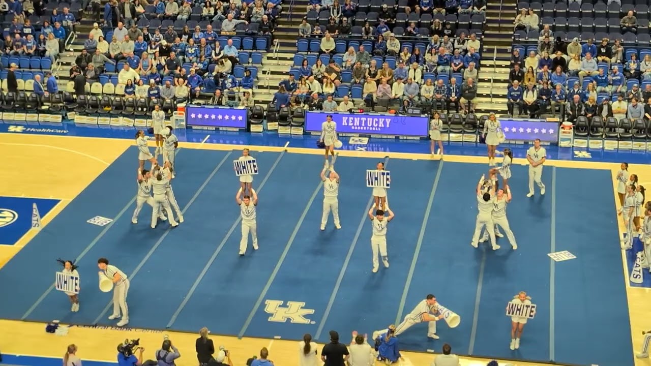 Kentucky Wildcats cheerleaders on the floor for the halftime show vs Missouri 