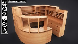 Corner table (Computer desk) - Low-Poly, PBR, 3D Model [Unreal Engine, Unity, Cry engine]
