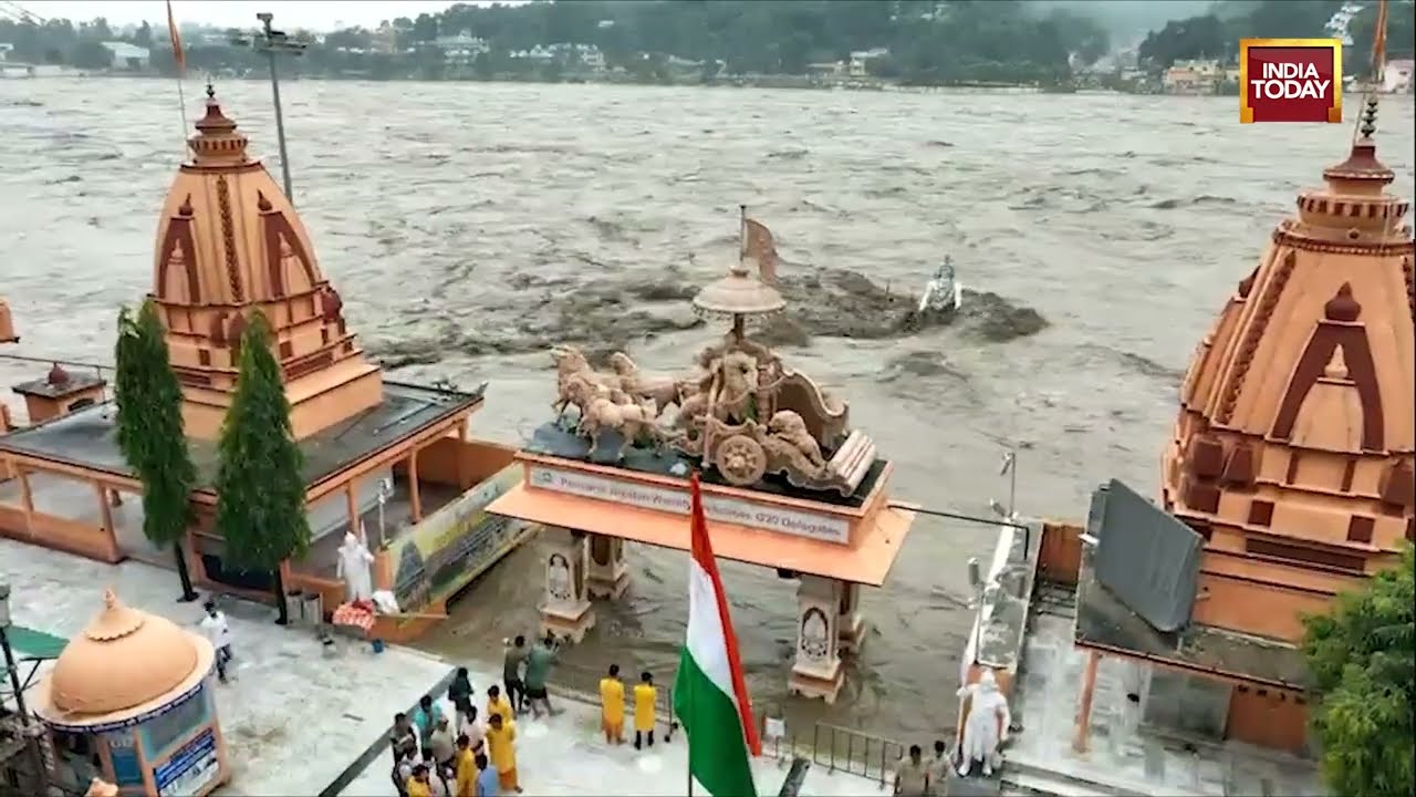 Watch Furious Ganga Swallows Shiv Murti At Rishikesh