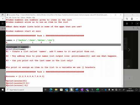 1 Intermediate Coding Curriculum: Python Lists explanation and tasks
