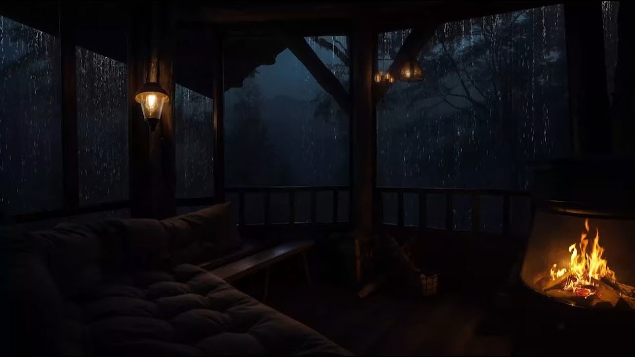 NO ADS Relaxing Cabin Ambience with Rain and Cozy Fireplace | Deep ...
