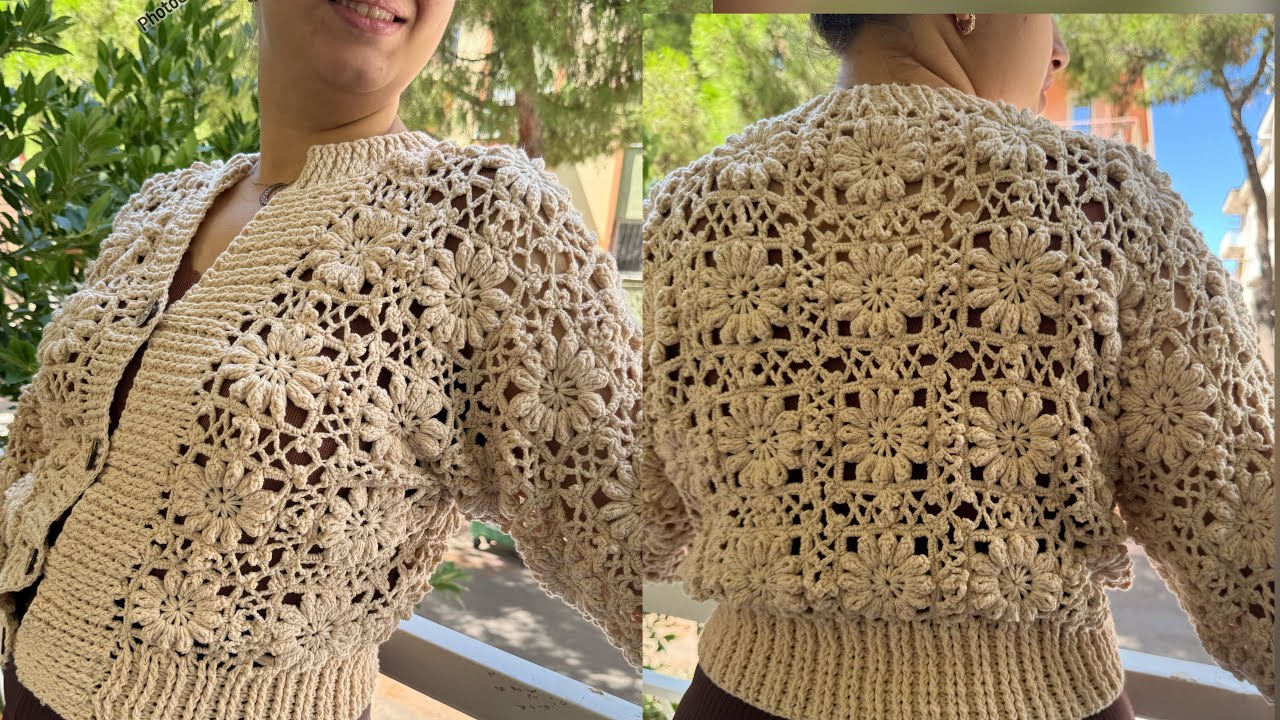 Это будет тренд❤️‍🔥 Вязание крючком, цветочный мотив, укороченный кардиган#diy#crochet#crop#кардиган