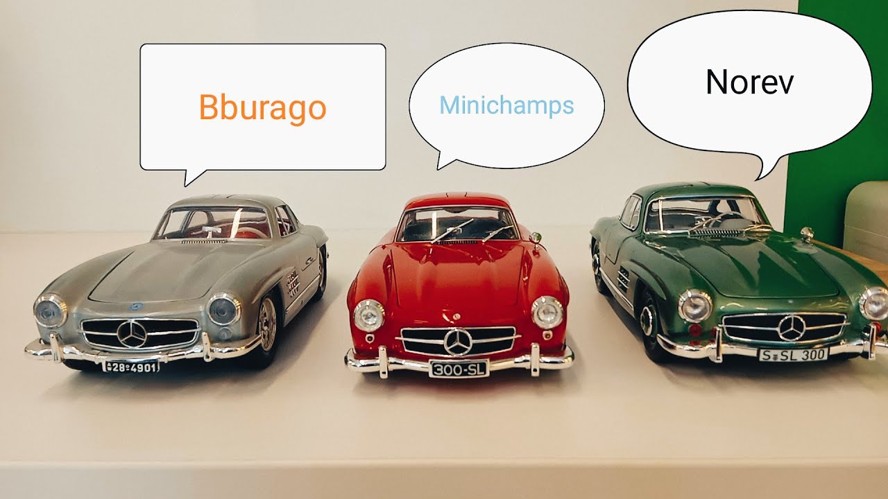 Mercedes 300 sl Bburago vs Minichamps vs Norev 1/18 Scale scala Escalar