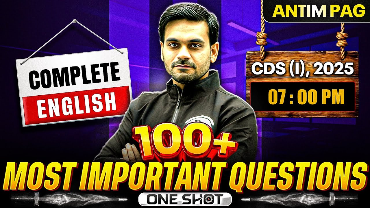 Complete English For CDS 1, 2025 Exam | 100+ Most Important Questions ...