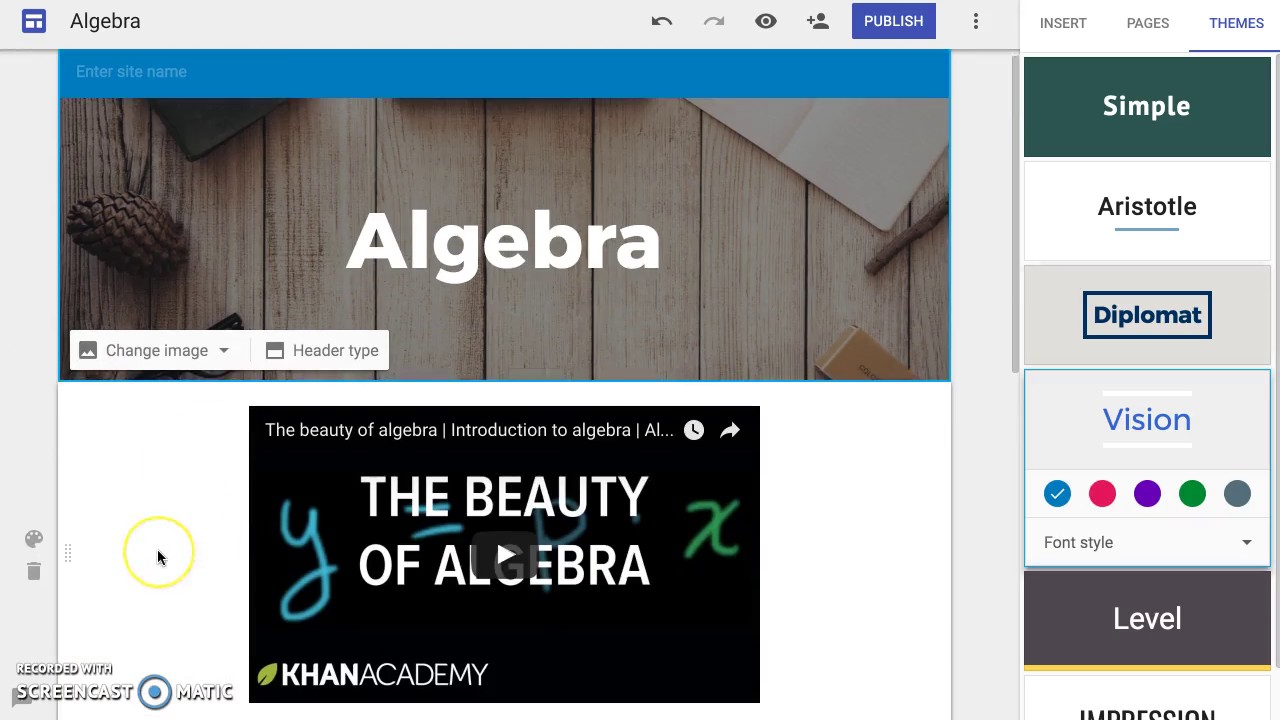Google sites changing themes youtube