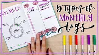 5 Types of Monthly Logs || Bullet Journal Ideas