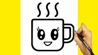 رسم كوب قهوة كيوت | كيف ترسم كوب قهوة كيوت بالخطوات|| رسم سهل طريقة|| تعليم الرسم| رسم كوب قهوة كيوت