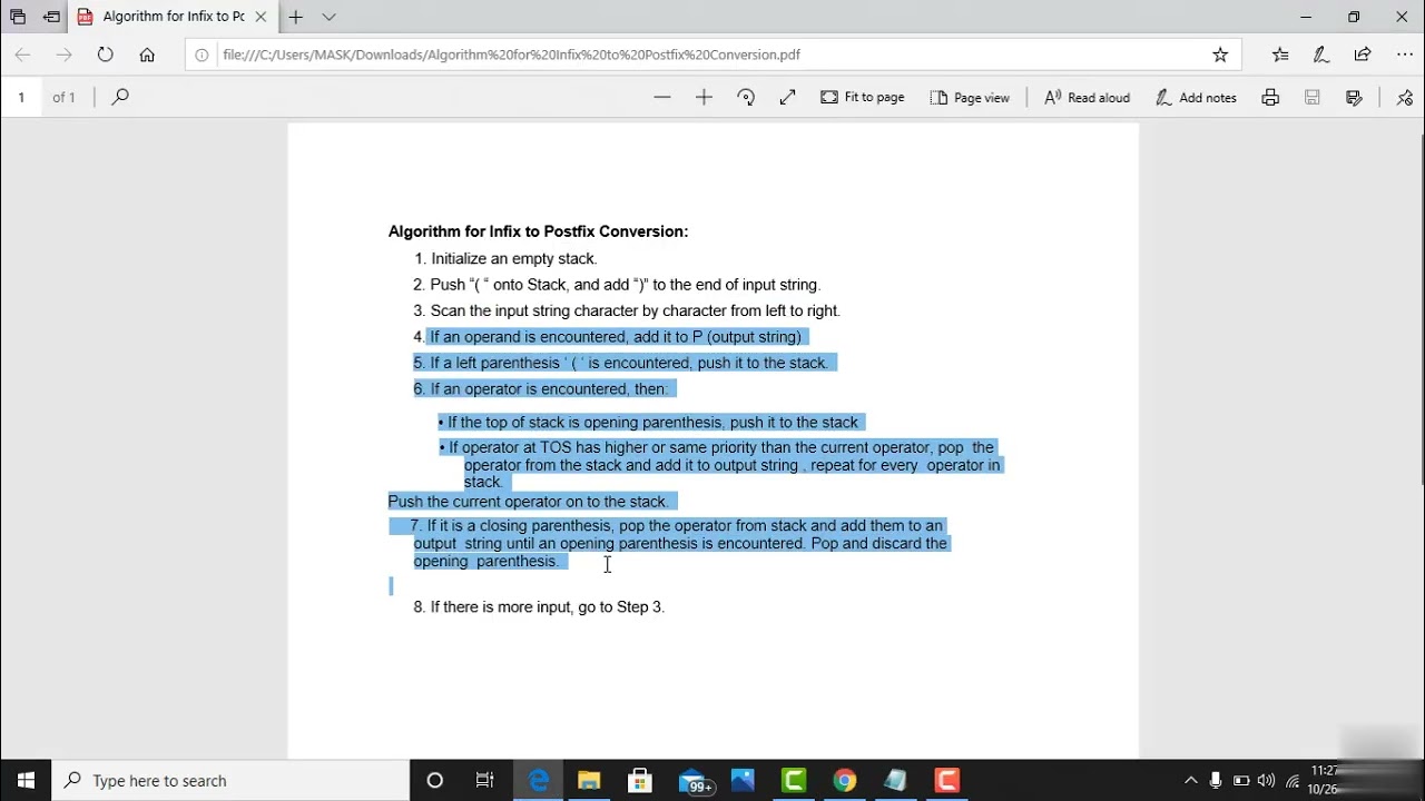 26  Coding the algorithm for Infix to Postfix
