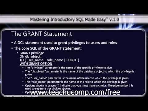 SQL Training - Structured Query Language Tutorial - The GRANT Statement Lesson