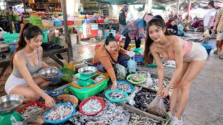 Busy Morning at Chbar Ampov Market 🇰🇭 Crowds, Fresh Fish, Vegetables & Meat in Phnom Penh 4K