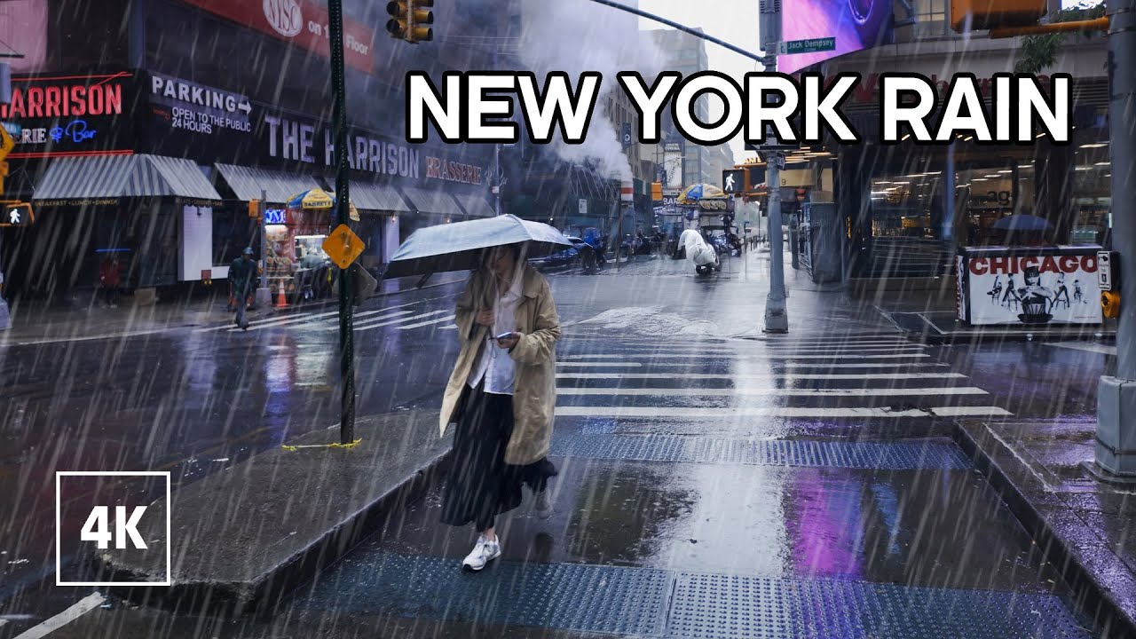New York, Amerika Serikat | Tur Jalan Saat Hujan 4K | 23 Mei 2025